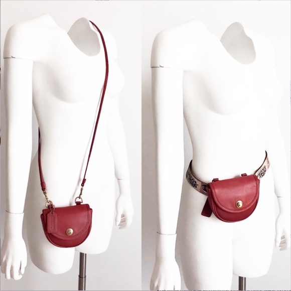 Vintage Coach Mini Bag Belt Bag Crossbody #9826 Messenger Red Leather USA - Picture 3 of 13